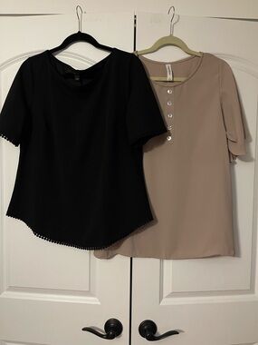 Ann Taylor Black Crochet-Trim Short Sleeve Top